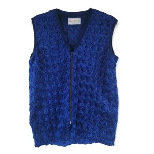 Pipe Dreams Blue Velvet Weaved Zipper Closure V-Neck Vest, EUC, size L / XL